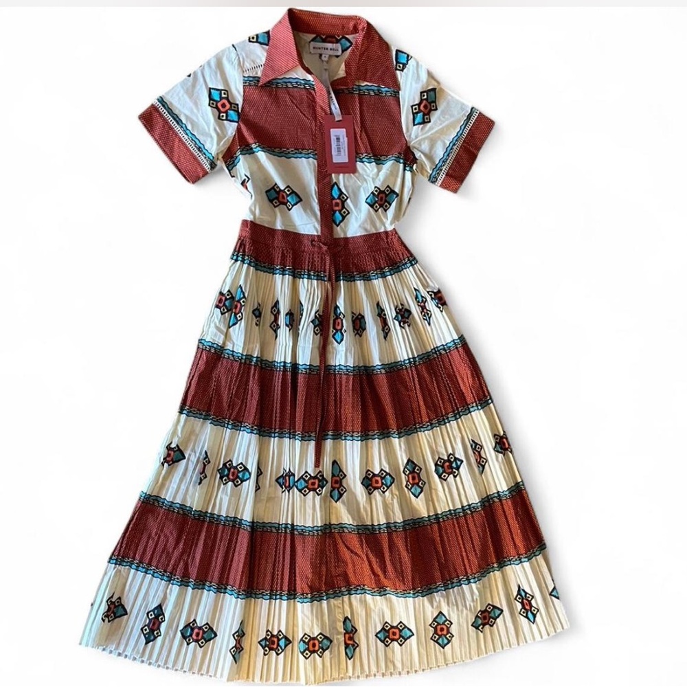 Hunter Bell Red and Cream Geometric Midi Dress